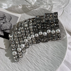 Elegant Alloy Crystal Hair Clip Shiny Rhinestone Faux Artificial Pearl Barrette Geometric Side Clip Women Hair Accessory