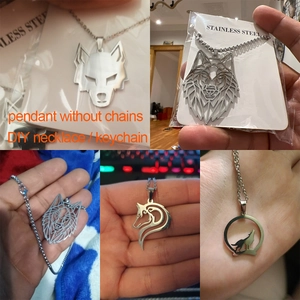DIY stainless steel wolf head pendants for necklaces and keychains in various designs