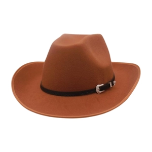 Classic brown felt western cowboy hat with black leather band and silver buckle