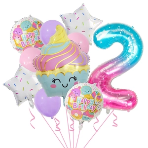 Ice cream party balloon set with number 2 and pastel dessert themed foil balloons