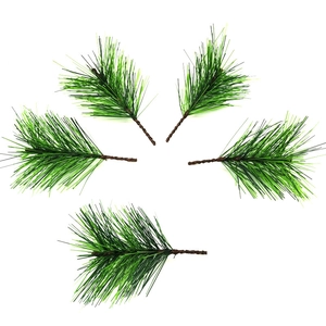 Five pieces of realistic green artificial pine needles with brown stems for Christmas decor
