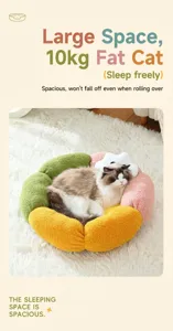 Cama para gatos con diseño de flores en felpa suave para mascotas de hasta 10kg