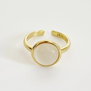 Adjustable 925 Sterling Silver Ring With Round Cat Eye Stone 18K Gold Plated Minimalist Korean Style For Women