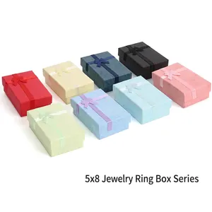 Jewelry Gift Box Cardboard Paper Bowknot Ribbon For Ring Necklace Earring Packaging Display Small Case