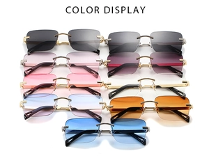 Opciones de color de gafas de sol rectangulares sin montura con patillas metálicas