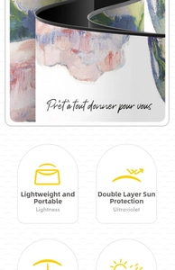 Gros plan d'un parapluie à motifs floraux avec icônes de protection UV