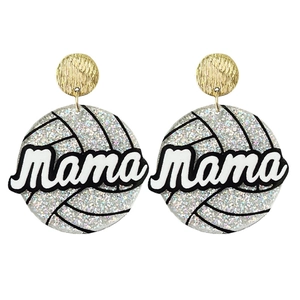Sparkly glitter volleyball Mama earrings with gold studs for Mother's Day gift