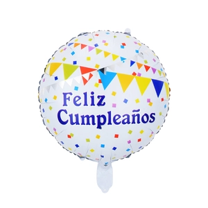 18-inch white foil balloon with colorful confetti and Feliz Cumpleaños Spanish greeting