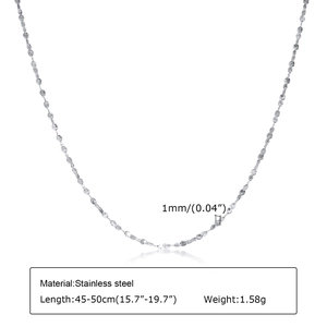 Detail showing 1mm width of minimalist silver stainless steel snake chain necklace
