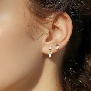 Elegant S925 sterling silver opal earrings with marquise zircon stones on model