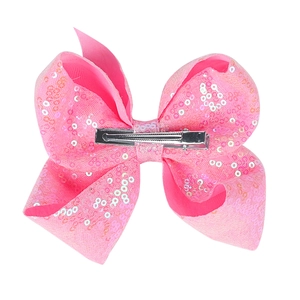 5-inch pink sequin bow hair clip for girls with a durable metal crocodile hair clip