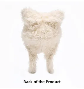 Detailed back view of a white fuzzy bear hat showing plush texture and cute animal ears