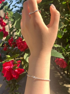Minimalist S925 sterling silver knot ring and bead chain bracelet set for women