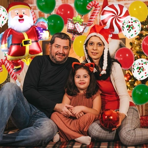 Décoration de Noël avec ballons Père Noël en aluminium et ballons en latex rouge et vert