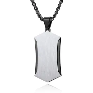 Stainless Steel Men Necklace Rhombus Shield Pendant Brushed Finish Geometric Hip Hop Jewelry Fashion Cool Style