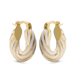 Detailed view of the twisted U-shape structure with white enamel coating and golden finish