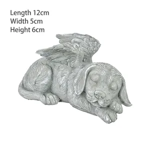 Statue de chien ange endormi avec ailes, décoration de jardin en résine de 12x5x6cm