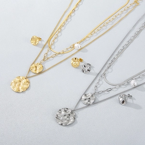 Minimalist multi-layer necklace and stud earring sets in gold and silver finish
