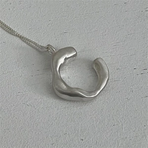 925 Sterling Silver Necklace With Irregular Organic C Shape Pendant Minimalist Geometric Matte Finish For Women