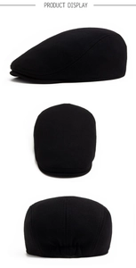 Vues détaillées sous trois angles d'une casquette plate noire tricotée avec élastique