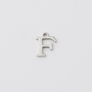 Polished silver stainless steel letter F pendant with top ring for DIY necklaces