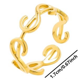 Detail of gold-plated adjustable ring showing S-curve hollow design and 1.7cm diameter size