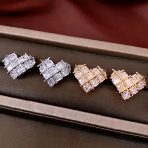 Exquisite 18k gold plated heart stud earrings with cubic zirconia for an elegant look