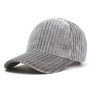 Unisex grey corduroy baseball cap with vintage ribbed texture and reinforced brim