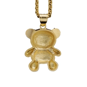 Back view of a gold-plated hip-hop bear pendant with polished metallic finish