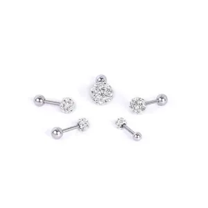 Set of 5 gradient sizes titanium steel stud earrings with shimmering crystal pave balls