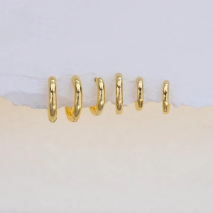 Classic 18K gold plated minimalist hoop earrings in six different sizes for women