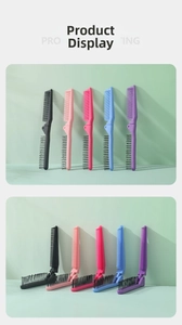 Detailed view of dual-head folding hair combs in five vibrant colors for travel
