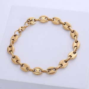 Men Stainless Steel Coffee Bean Chain Bracelet Hip Hop Pig Nose Link Jewelry With Lobster Clasp Punk Style