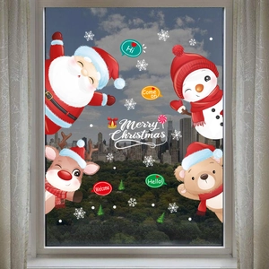 Stickers de fenêtre de Noël avec Père Noël et bonhomme de neige pour décor de fête