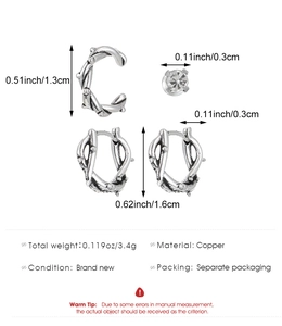 Diagramme technique détaillé de l'ensemble de boucles d'oreilles avec dimensions