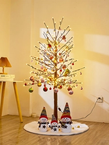 Lighted Christmas tree with warm LED lights, decorative balls and snowman figurines set