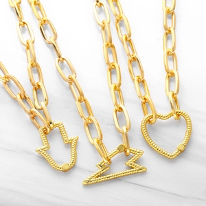 Κολιέ Μενταγιόν Επιχρυσωμένος Χαλκός 18K Αλυσίδα Συνδετήρα Χάμσα Καρδιά Κεραυνός Hip Hop Γυναίκες