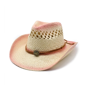 Cappello da cowboy in paglia con sfumature rosa ed emblema a stella in metallo