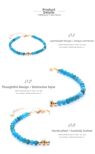 Macro shot of blue gemstone beads with gold plated hardware and adjustable lobster clasp