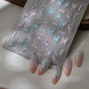 3D butterfly nail art stickers with purple and blue gradients for DIY manicure design
