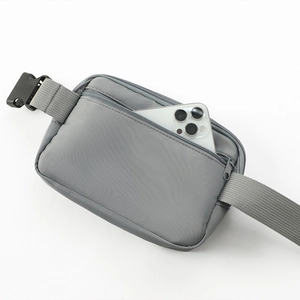 Versatile nylon sports belt bag in grey with adjustable strap and phone storage compartment