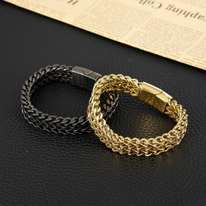 Classic stainless steel woven dragon bone bracelets in black and gold finishes