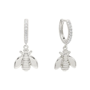 Minimalist S925 sterling silver bee drop earrings with pavé white cubic zirconia hoops