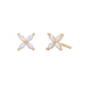 925 sterling silver gold plated flower stud earrings with marquise cubic zirconia stones