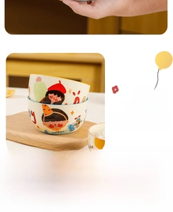 Détail du bol en céramique haute température avec illustration mignonne de dessin animé