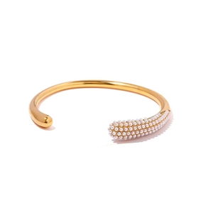 Bracelet jonc ouvert doré de luxe avec micro-perles et finition goutte d'eau