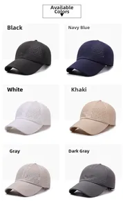 Breathable laser-cut baseball caps in black, navy, white, khaki, and grey color options