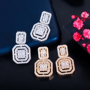 Luxurious S925 silver needle geometric earrings with octagonal zircon stones