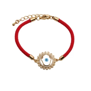 Detail of evil eye charm red string bracelet with micro-p鑲 ziconia stones and adjustable chain