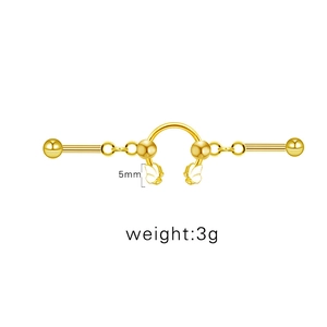 Goldenes Industrial Barbell mit Schmetterlingsanhängern für Piercings, 5mm hoch